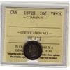 1872H 10¢ ICCS VF20.  Key date issue.  Well defined and appealing for grade.