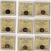 Image 1 : 1881H Obv 2, 1891 22 Lvs, 1892 Sml 9 Obv 5, 1893 FT Obv 6, 1903, 1904, 1906, 1913 BL & 1915 10¢ ICCS