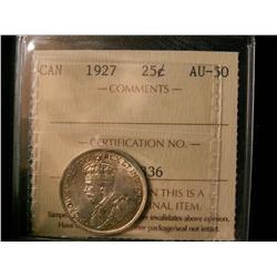 1927 25¢ ICCS AU50. Lustrous key date.