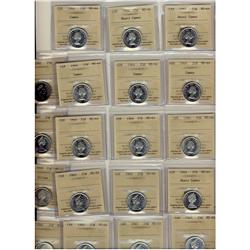 1962, 1964 (8), 1965 (6), 1966, 1967, 1968 Silv & 1991 MS64 25¢.  Lot of 19 ICCS coins some with Cam