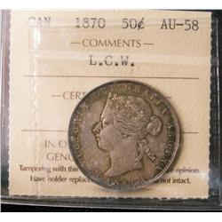 1870 50¢ LCW ICCS AU58. PQ for grade, quite attractive.
