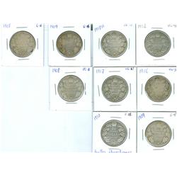 1902 - 1910 50¢.  Small lot of 9 pcs.  Includes 1902, 1903H, 1904, 1905, 1906, 1907, 1908, 1909 & 19