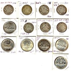 1910 50¢ to 1957 $1.  Lot of 13 coins.  Includes 1910 50¢, 1911, 1913, 1917, 1918, 1919 & 1929, 1935