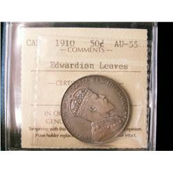 1910 50¢ Edw Lvs ICCS AU55.  Greyish tone with light lustre.
