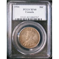 1916 50¢ PCGS XF40.  Greyish to gold tone.