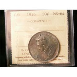 1916 50¢ ICCS MS64.  Tones of purple over nice lustre.  Excellent strike with clean fields and nice 