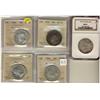 Image 1 : 1937 NGC MS61, 1938 AU50, 1949 Hoof EF40, 1950 No Des VF30 & 1958 Dot MS62 50¢.  Lot of 5, coins 4 g