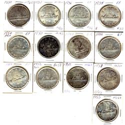 1935, 1936, 1937, 1939, 1946, 1949, 1950, 1950 Arn, 1951, 1952, 1952 SWL, 1954 & 1955 $1.  Lot of 13