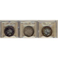 1946 $1 Dbl HP MS60 Cameo, 1950 SWL MS63 & 1951 MS63.  Lot of 3 coins all ICCS graded.