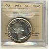 Image 1 : 1953 $1 NSF ICCS MS65 Cameo.  Blast white issue.
