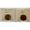 Image 1 : 1881H 1¢ MS60 & 1907 1¢ AU55.  Lot of 2 coins both ICCS graded and designated as cleaned.