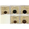 Image 1 : 1882H Obv 1& 1886 Obv 2 F15 and 1896 MS60, 1925 EF40 & 1948 A To Dent 1¢.  Lof of 5 coins all ICCS g