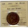 Image 1 : 1912 1¢ ICCS MS63RB.  Nice lustrous example.