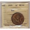 Image 1 : 1919 1¢ ICCS MS64RD. 80% red.