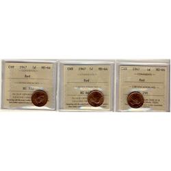 1947 1¢ ICCS MS64RD.  Lot of 3 coins.