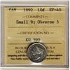 Image 1 : 1892 10¢ Sml 9 Obv 5 ICCS EF40.