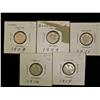Image 1 : 1908, 1909, 1911, 1914 & 1915 10¢.  Lot of 5 coins all VF to EF in grades.