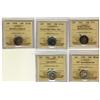 Image 1 : 1913 BL G4, 1909 VL F12, 1918 EF40, 1936 MS60 & 1946 EF40 10¢.Lot of 5 coins all ICCS graded and all