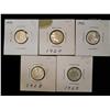 Image 1 : 1919, 1920, 1921, 1928 & 1929 10¢.  Lot of 5 coins all AU or better and untoned.