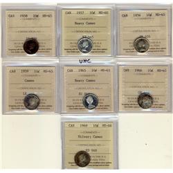 1956, 1958, 1959 Cameo, 1966, 1968 Sil Cameo, 1965 HC & 1957 HC 10¢.  Lot of 6 ICCS graded coins.  1