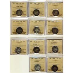 1870, 1871H, 1883H, 1888, 1890H, 1892, 1899 (2), 1900, 1906 & 1908 25¢ G6.  Lot of 11 coins all ICCS