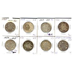1906, 1907, 1908, 1909, 1910, 1931 & 1934 50¢.  Lot of 7 coins Abt VG to VG10.