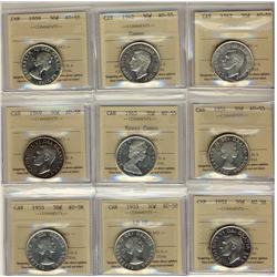 1942, 1942 Cameo, 1954, 1959 & 1965 HC AU55 and 1949, 1952, 1953 LDSF & 1955 50¢ AU58.  Lot of 9 coi