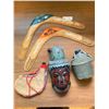 Image 1 : Assorted World Traveler Lot Boomerangs Pigskin Canteen and More