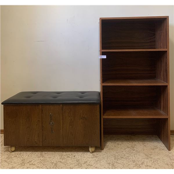 Vintage Bookcase 48" Tall X 24" Wide X 12" Deep Plus Record Caddy Holder