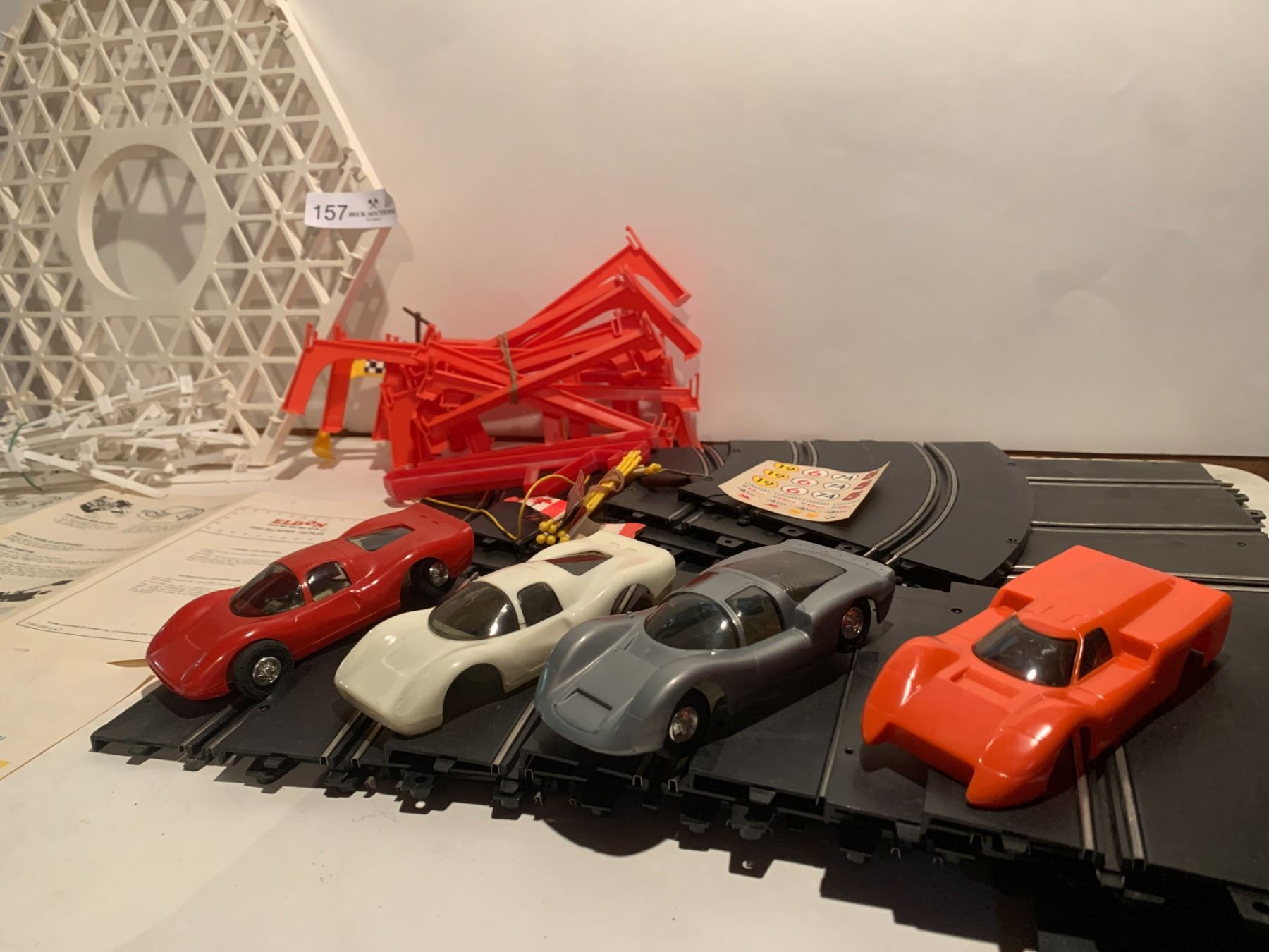 Vintage Eldon Super 100 Plus Race Car Set With Four Car Bodies and Two