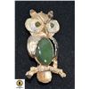 2" VINTAGE OWL BROOCH W GREEN