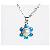Image 1 : 12)  LAB CREATED BLUE OPAL AND PEARL FLOWER