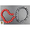 Image 1 : #111-NATURAL RED JADE, SNOW FLAK OBSIDIAN BRACELET