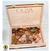 Image 1 : CIGAR BOX FILLED WITH OLD CANADA & USA PENNIES