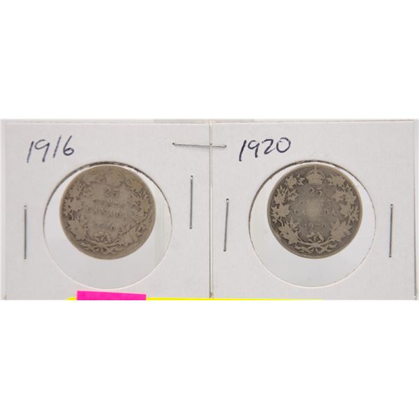 1916 & 1920 CANADIAN KING GEORGE SILVER QUARTERS