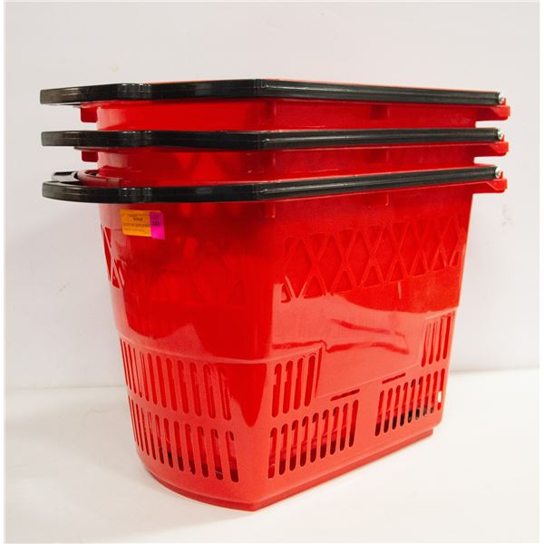 NEW SET OF 3 RED SHOPPING BASKETS WITH WHEELS AND