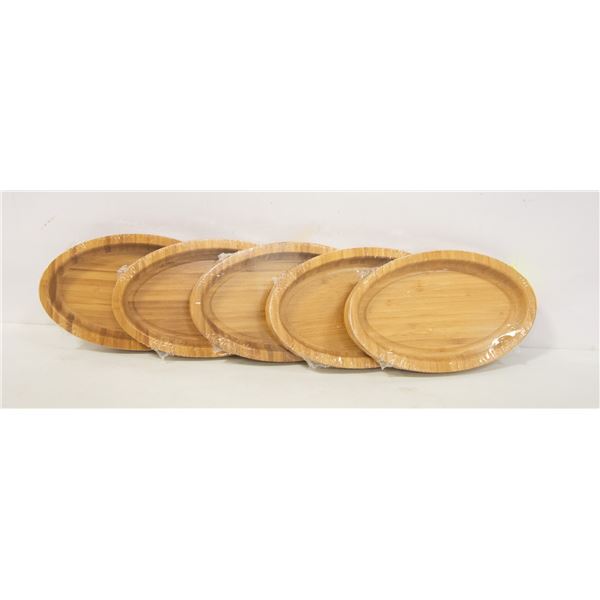 LOT OF 5 OVAL WOODEN TRAYS