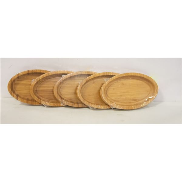 LOT OF 5 OVAL WOODEN TRAYS