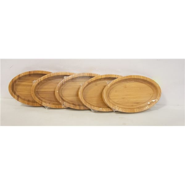 LOT OF 5 OVAL WOODEN TRAYS