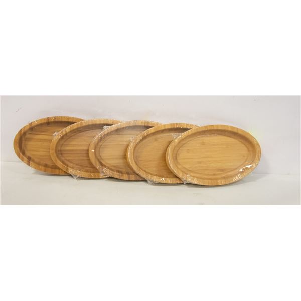 LOT OF 5 OVAL WOODEN TRAYS