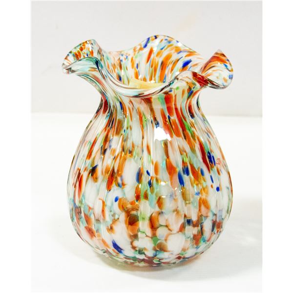 WIDE MOUTH MURANO VASE H-7.5"