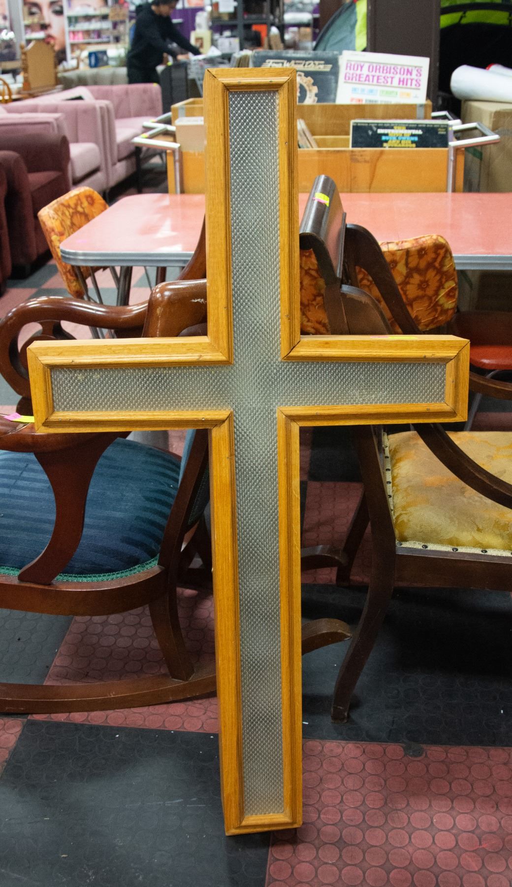 BLUE LIGHT UP LARGE CROSS 4' X 2'