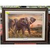 LARGE FRAMED ELEPHANT "FACING THE GUARD" PRINT