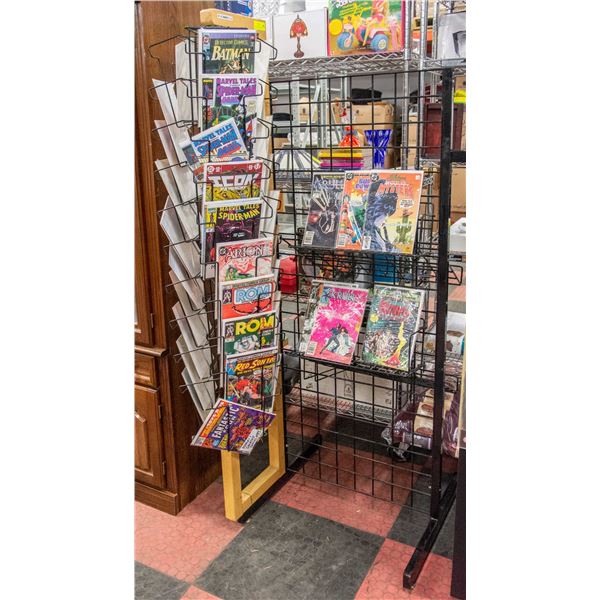 DISPLAY COMIC TURN STYLE RACK W/40 VARIOUS COMICS