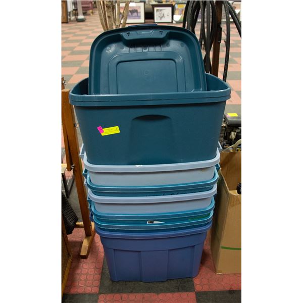 8 LARGE HEAVY DUTY TOTES WITH LIDS RUBBERMAID