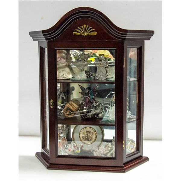 MINI WALL MOUNT CURIO CABINET DISPLAY W/CONTENTS