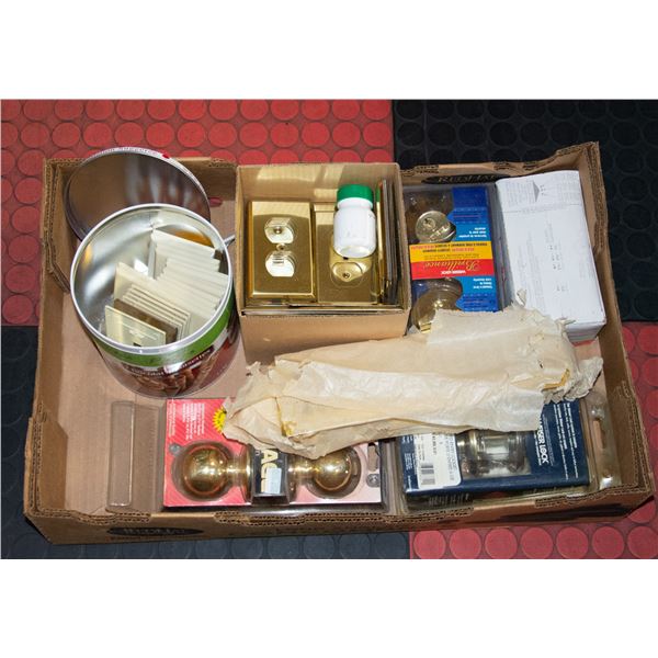 FLAT OF ASSORTED HARDWARE INCLUDES BRASS OUTLET