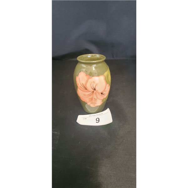 MOORCROFT "HIBISCUS" VASE WITH ORIGINAL LABEL