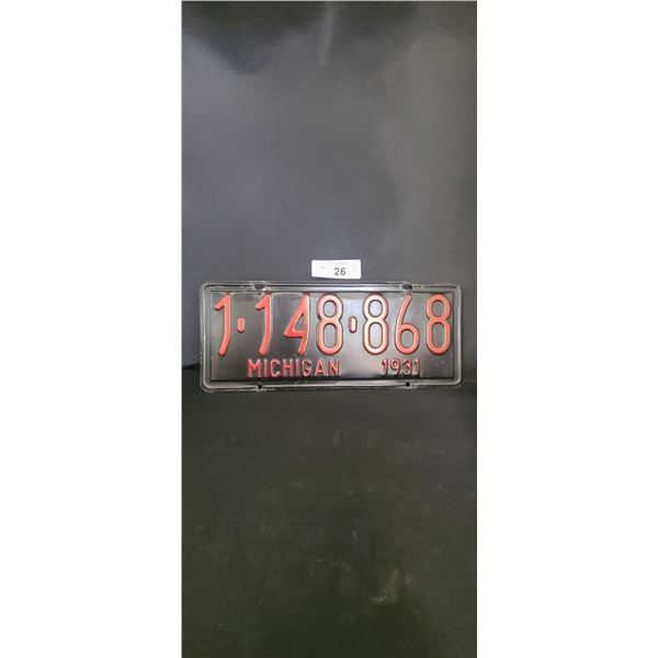 HARD TO FIND 1931 MICHEGAN LICENSE PLATE