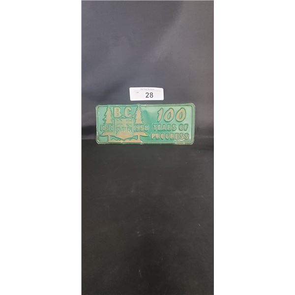 BC 1958 CENTENNIAL LICENSE PLATE TOPPER
